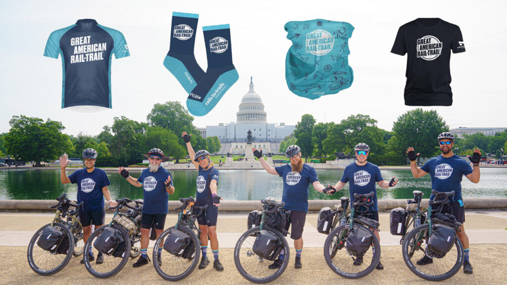 Great American Rail-Trail gear promo | Photo by Albert Ting and graphic by RTC