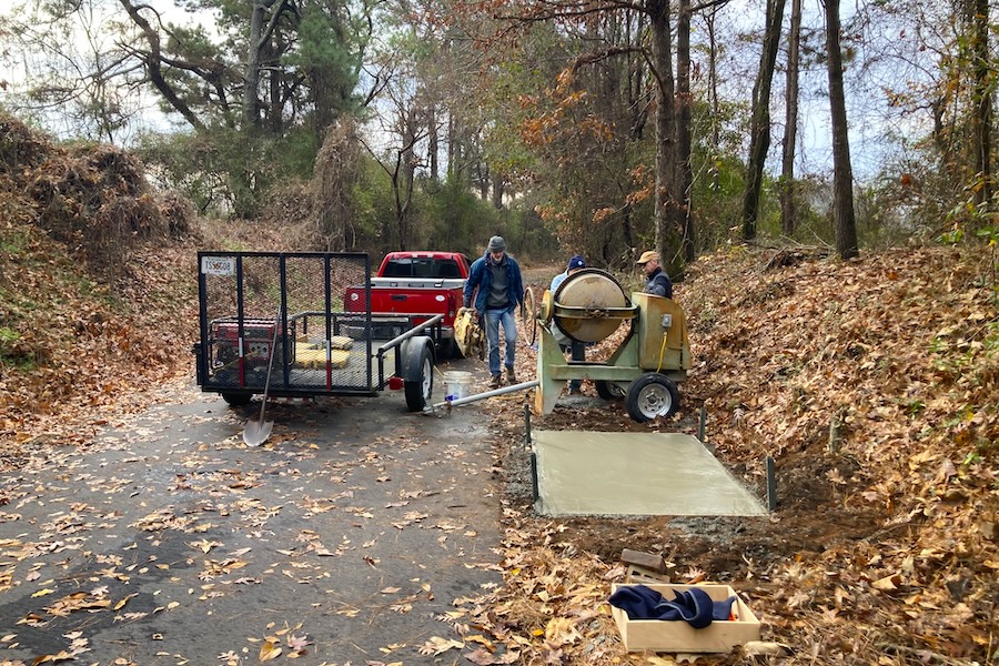 Volunteers pouring a bench pad along Georgia's Cricket Frog Trail | Photo courtesy Newton Trails, Inc.