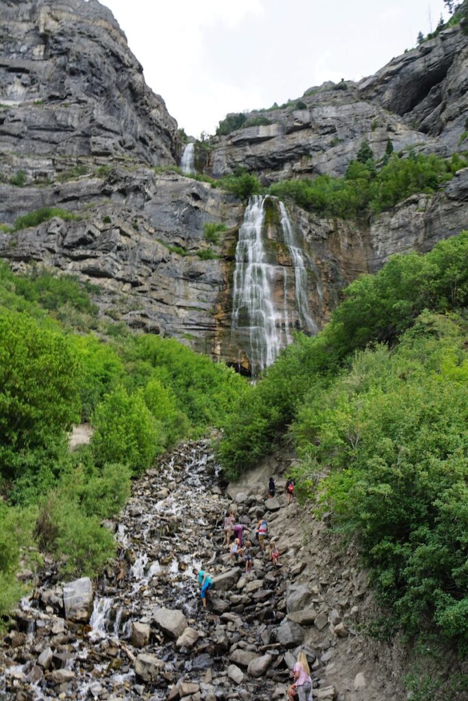 Among the attractions along the Provo River Parkway is the popular Bridal Veil Falls, where crowds of people gather to take in the spectacular sight. | Photo by Cindy Barks