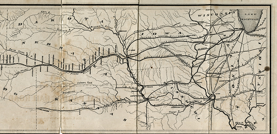 Interior of a public timetable, 1870 | Courtesy Union Pacific Railroad Museum