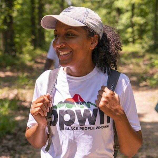 Debbie Njai walking on trail | Photo courtesy Black People Who Hike