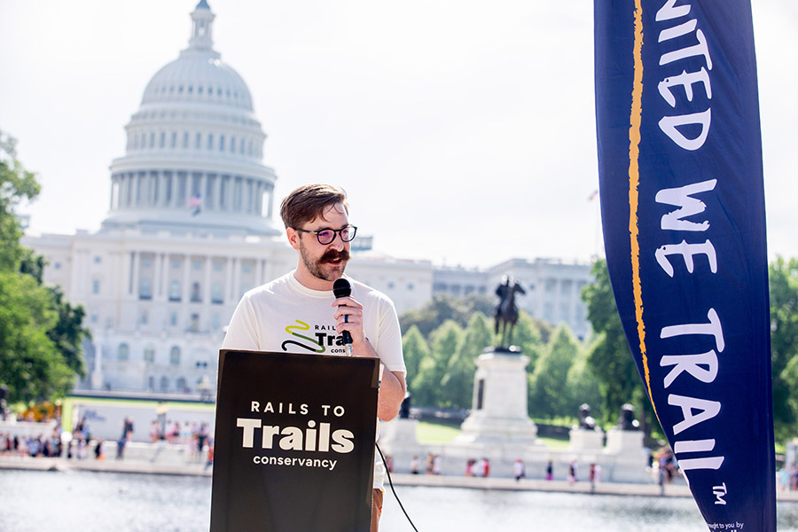 Patrick Harrington, Wyoming Office of Outdoor Recreation, speaks near Capitol Building | Photo by Mariah Miranda Photography