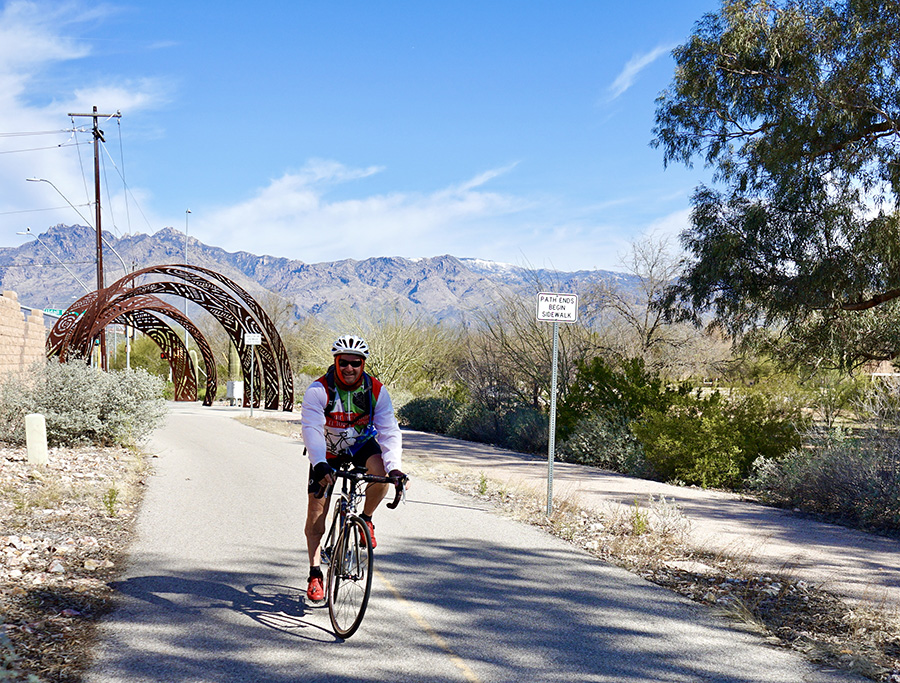 Vic Piscitello, who has been riding The Loop for more than 10 years, regularly cycles from his home in northeast Tucson to head west or south on the trail system. On this day, he began at the Morris K. Udall Regional Center Park to ride the 6-mile Pantano River Park Trail. | Photo by Cindy Barks