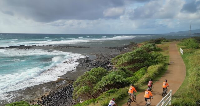 Bicyclists on Hawaii's Ke Ala Hele Makālae | Photo courtesy Kauai Path