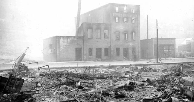 Bank Street in Wallace, Idaho, in the aftermath of the Big Burn | Courtesy University of Idaho Library Digital Collections, Barnard-Stockbridge Photograph Collection