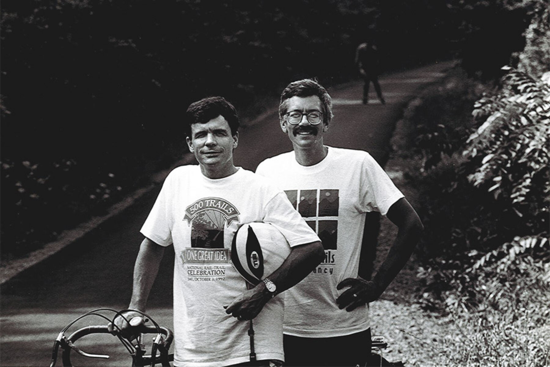 David Burwell (left) and Peter Harnik (right) on W&OD Trail in People Magazine 1992 | Photo by Robert Trippet
