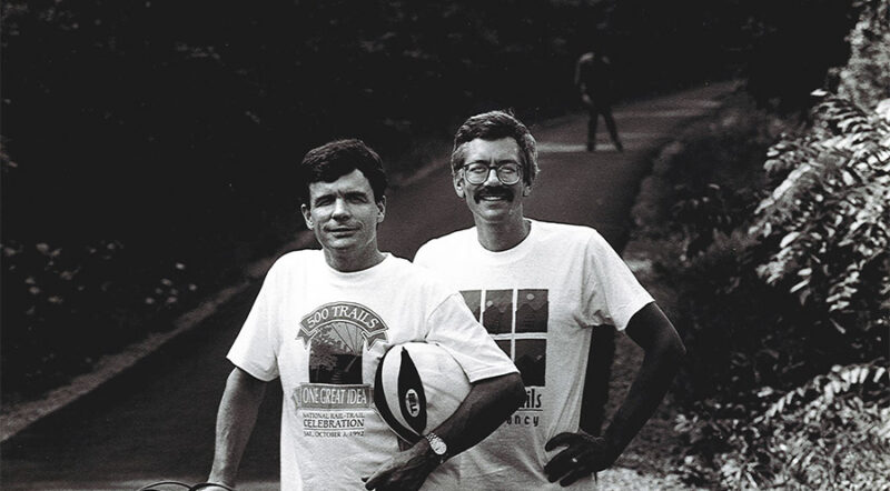 David Burwell (left) and Peter Harnik (right) on W&OD Trail in People Magazine 1992 | Photo by Robert Trippet