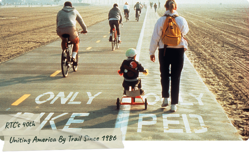 RTC's 40th Uniting America By Trail since 1986 graphic with bicyclists and walkers on trail | Courtesy RTC