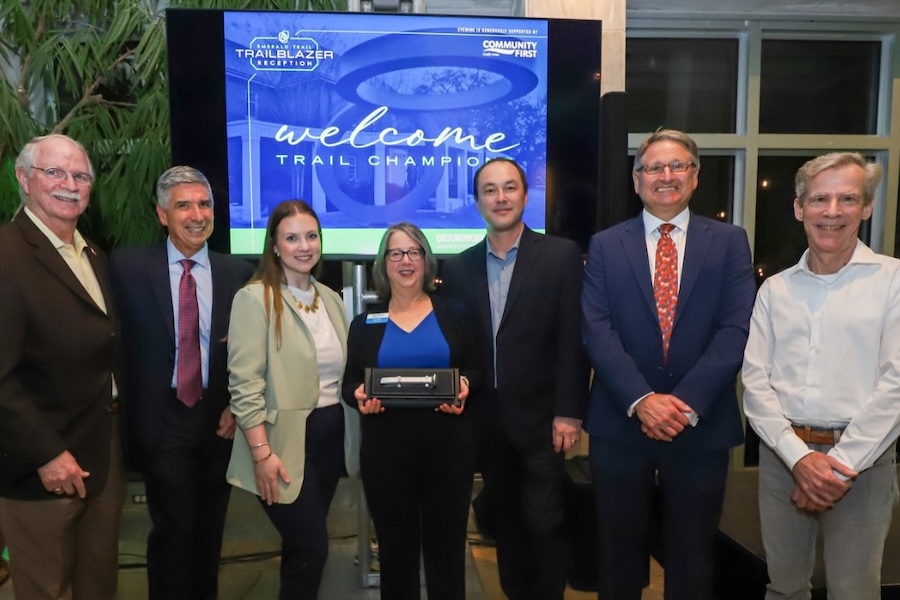 2025 Rail-Trail Champion Kay Ehas (center) | Photo courtesy RTC