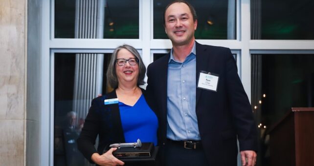 2025 Rail-Trail Champion Kay Ehas (left) with RTC's President Ryan Chao | Photo courtesy Groundwork Jacksonville