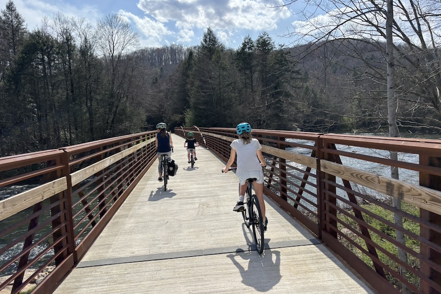 Family bike ride along West Virginia's Meadow River Rail Trail | Photo courtesy Kelly Pack