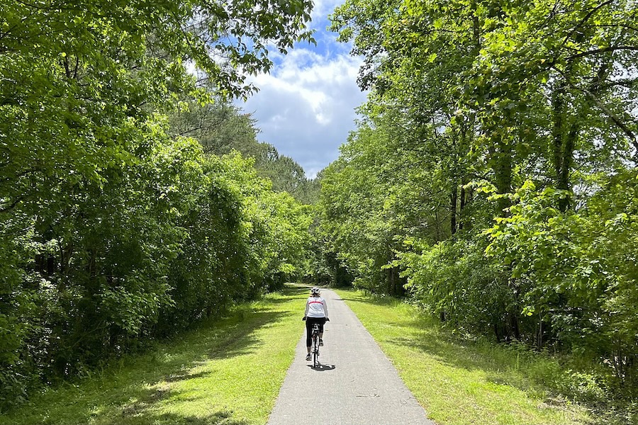 Bicyclist on Alabama's Chief Ladiga Trail | Photo by Ted Larson