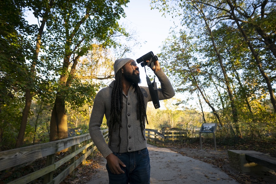 Birdwatcher along IHTC's Ohio & Erie Canal Towpath Trail | Photo by Jason Cohn