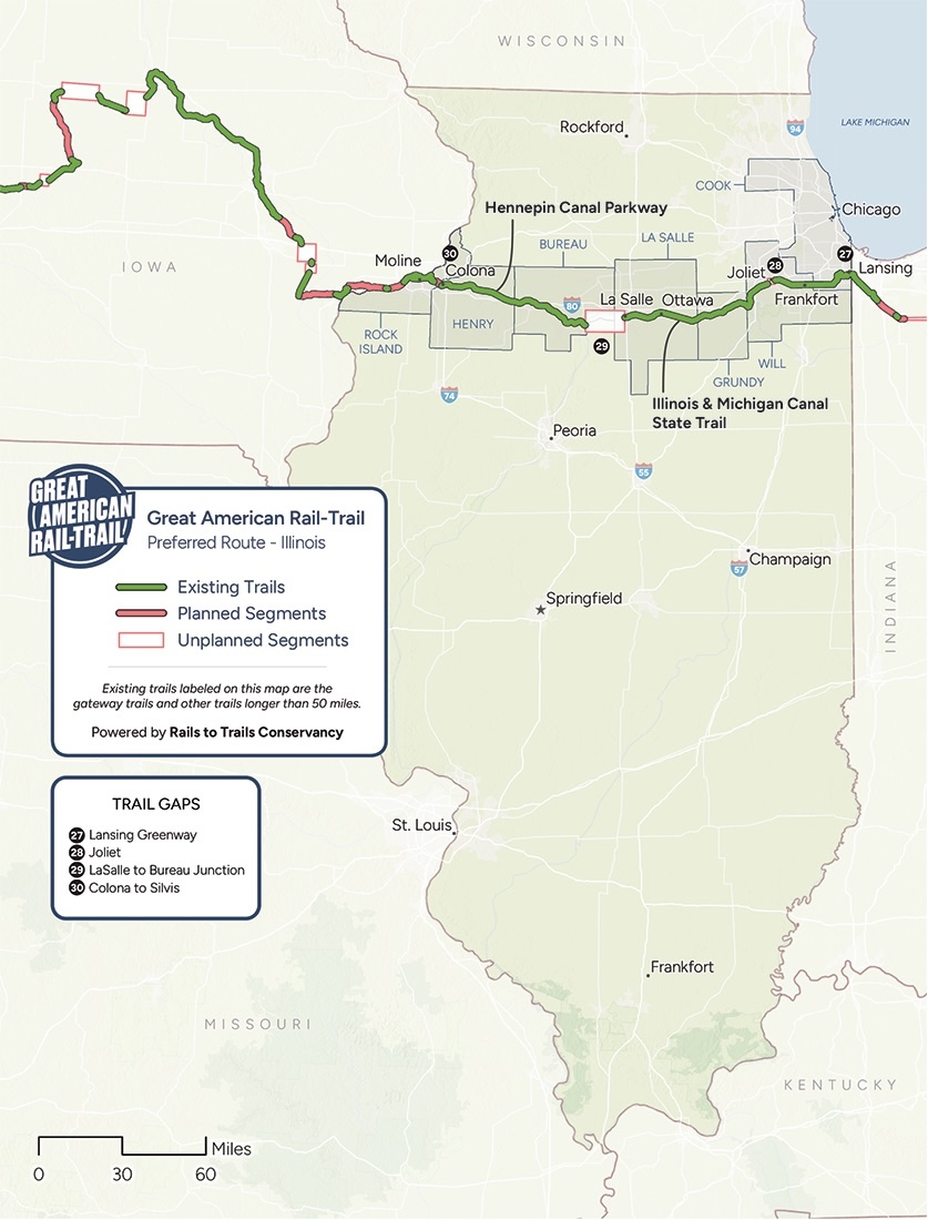 2026 Great American Rail-Trail Route Assessment: Illinois map