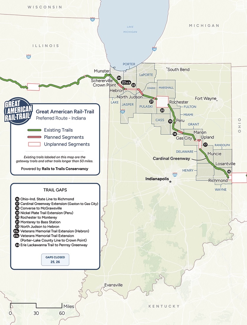 2026 Great American Rail-Trail Route Assessment: Indiana map