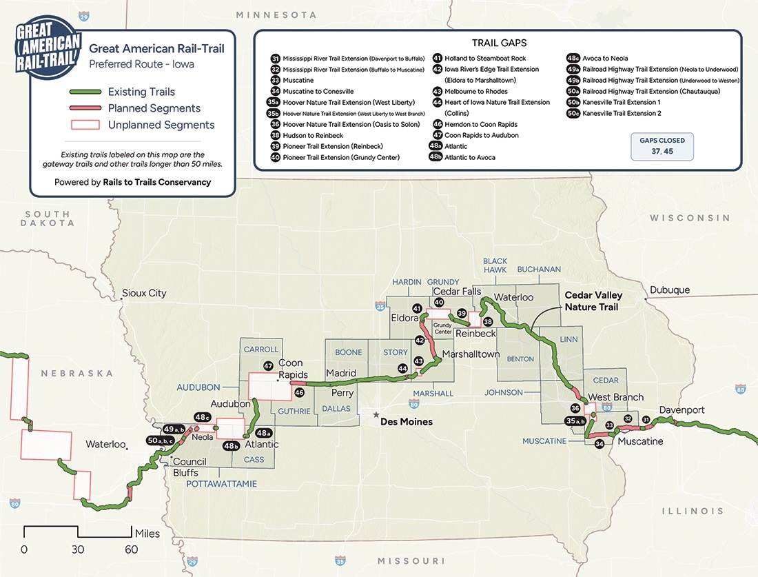 2026 Great American Rail-Trail Route Assessment: Iowa map