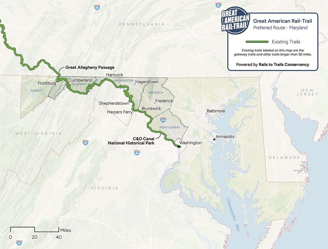 2026 Great American Rail-Trail Route Assessment: Maryland map