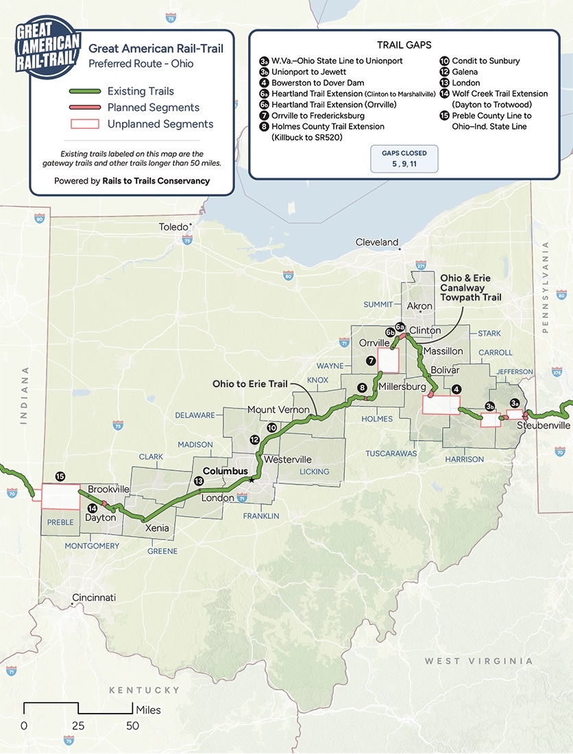 2026 Great American Rail-Trail Route Assessment: Ohio map
