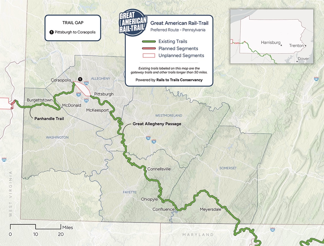 2026 Great American Rail-Trail Route Assessment: Pennsylvania map