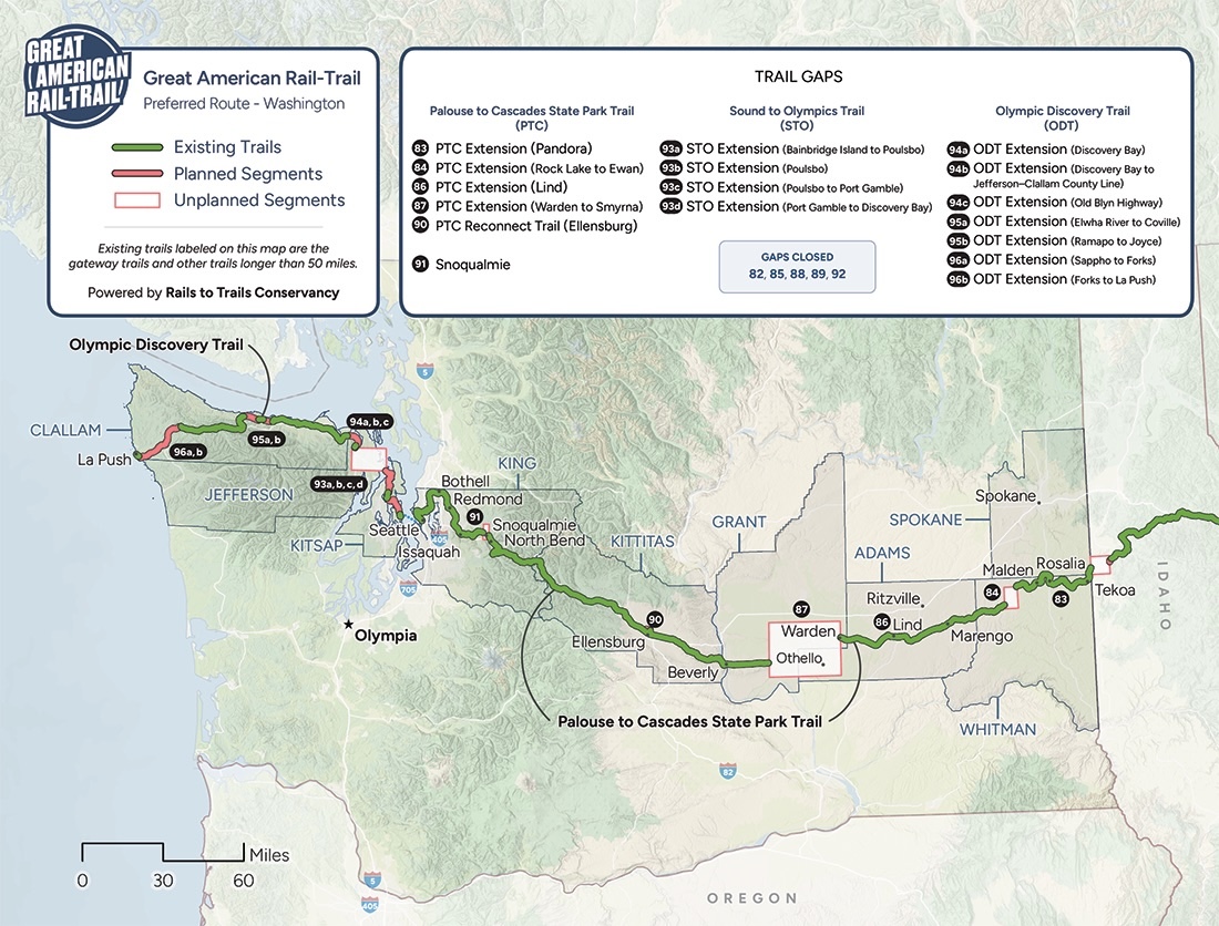 2026 Great American Rail-Trail Route Assessment: Washington map