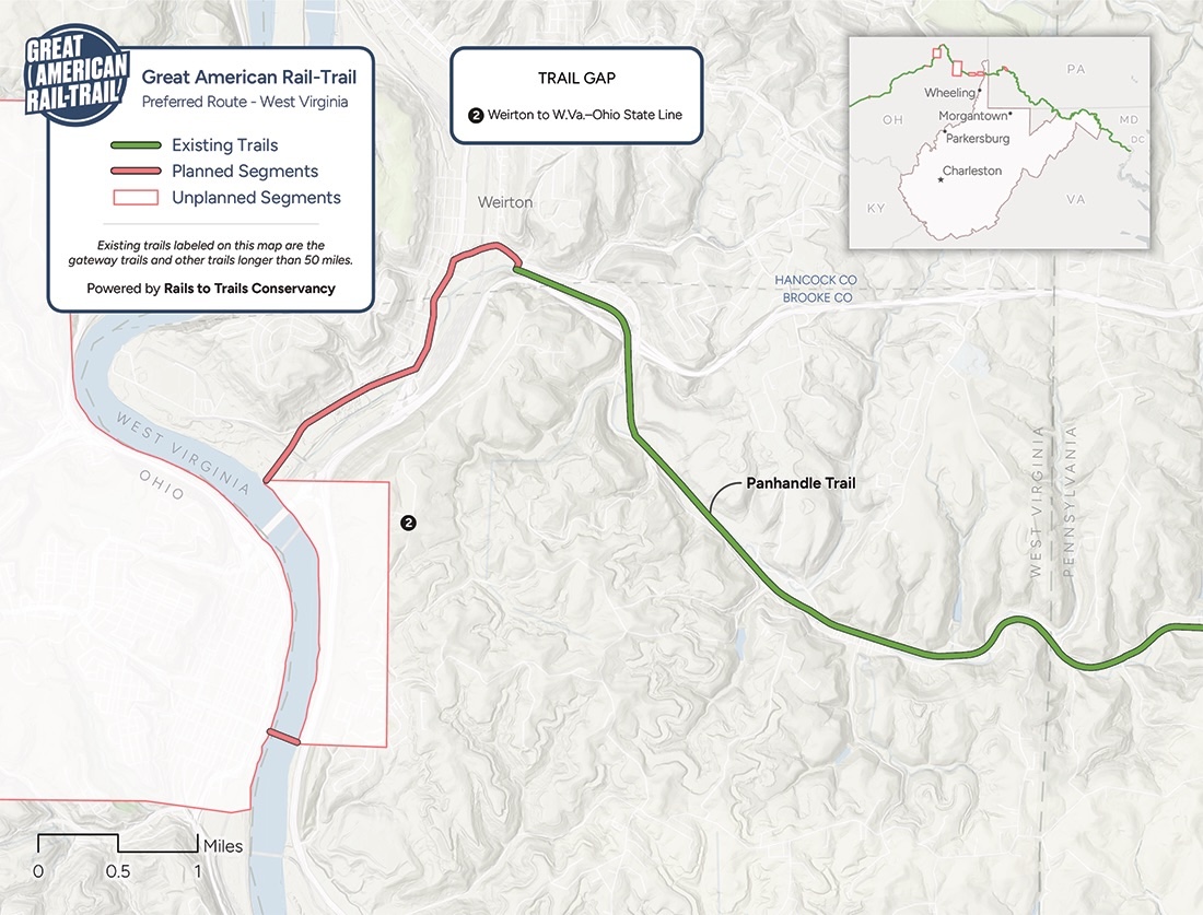 2026 Great American Rail-Trail Route Assessment: West Virginia map