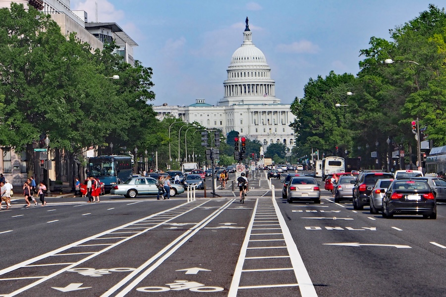 Bike lanes along Pennsylvania Avenue with Capital Building in background | Photo courtesy Getty Images