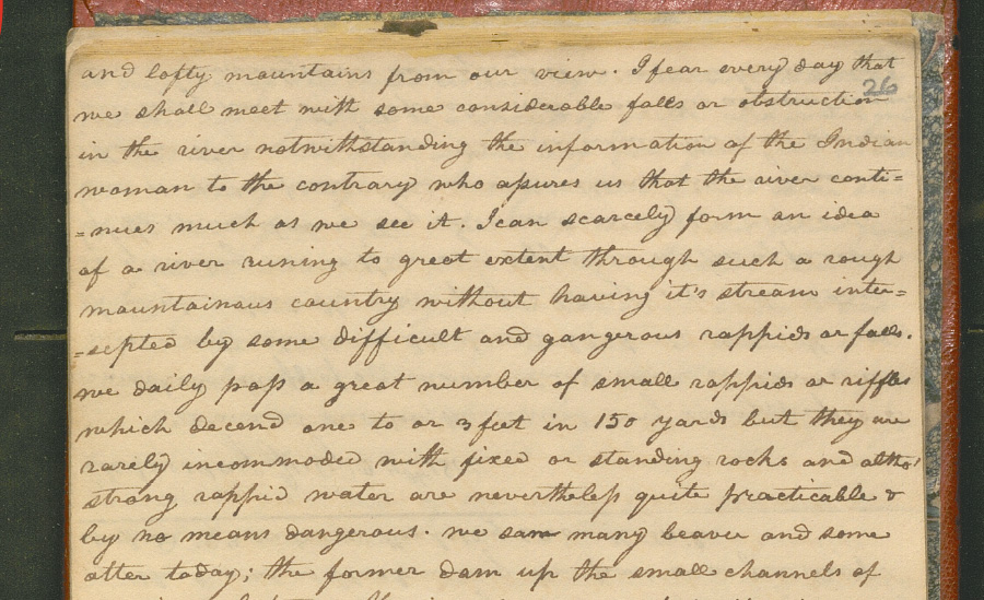 Scan of Meriwether Lewis’ July 24, 1805, journal entry from the Corps of Discovery expedition about Sacajawea