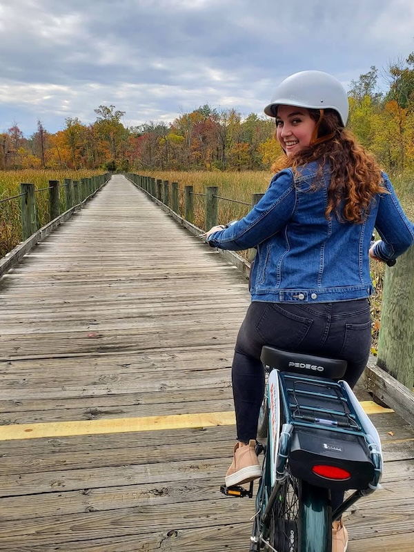 Bicyclist on Dyke Marsh Wildlife Preserve along Virginia's Mount Vernon Trail | Photo courtesy Todd Ketch, Pedego Alexandria