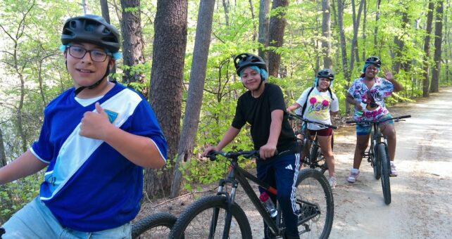 Students biking along the Salem Lake Trail during their Riding for Focus class | Photo courtesy Flat Rock Middle School